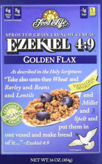 Food for Life Ezekiel 4:9 Golden Flax cereal box highlighting wholesome grains for a balanced morning.