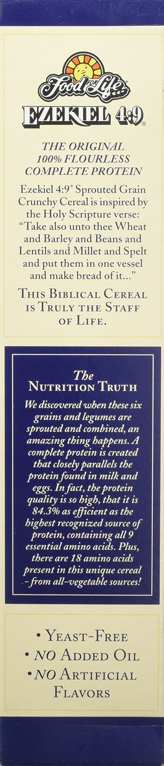 Food for Life Ezekiel 4:9 Golden Flax cereal ingredients label with flax and grains.