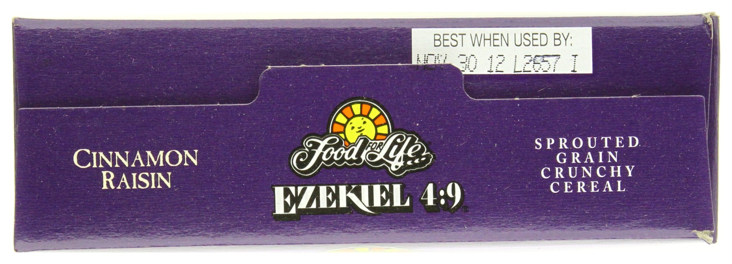 Breakfast table with Food for Life Ezekiel 4:9 sprouted grain cereal.