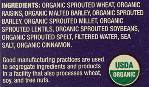 Packaging closeup of Food for Life Ezekiel 4:9 sprouted grain cereal.