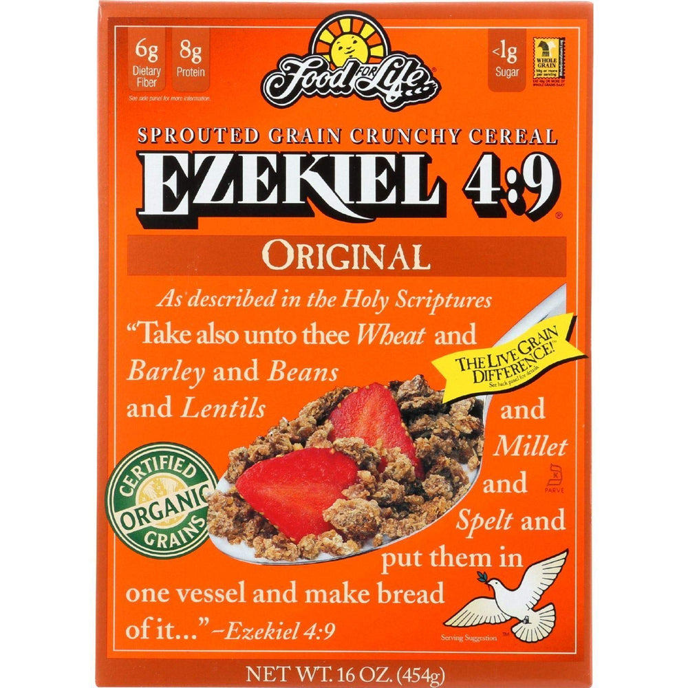 Food For Life Ezekiel 4:9 cereal box showing sprouted grains, ideal for a wholesome breakfast