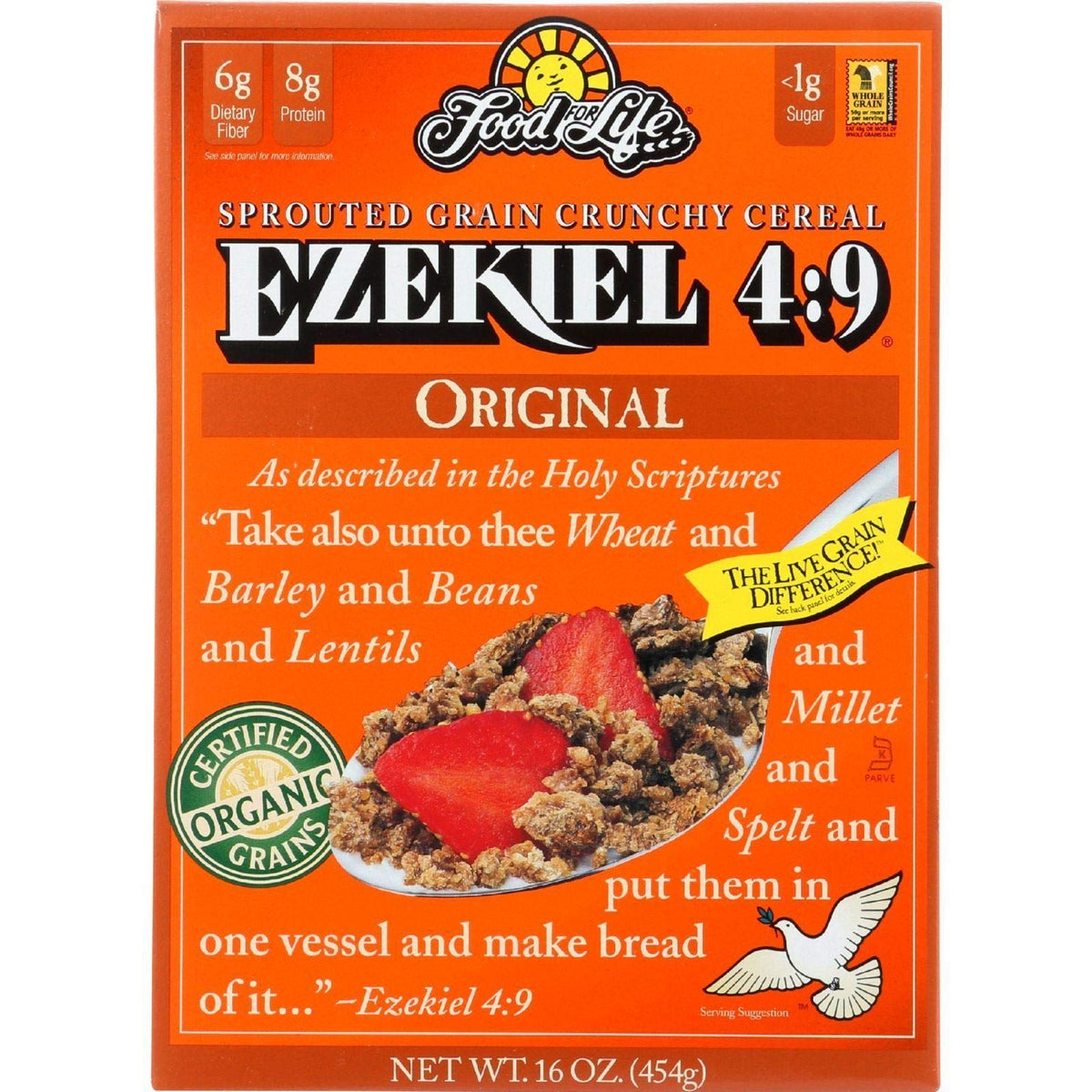 Food For Life Ezekiel 4:9 cereal box showing sprouted grains, ideal for a wholesome breakfast