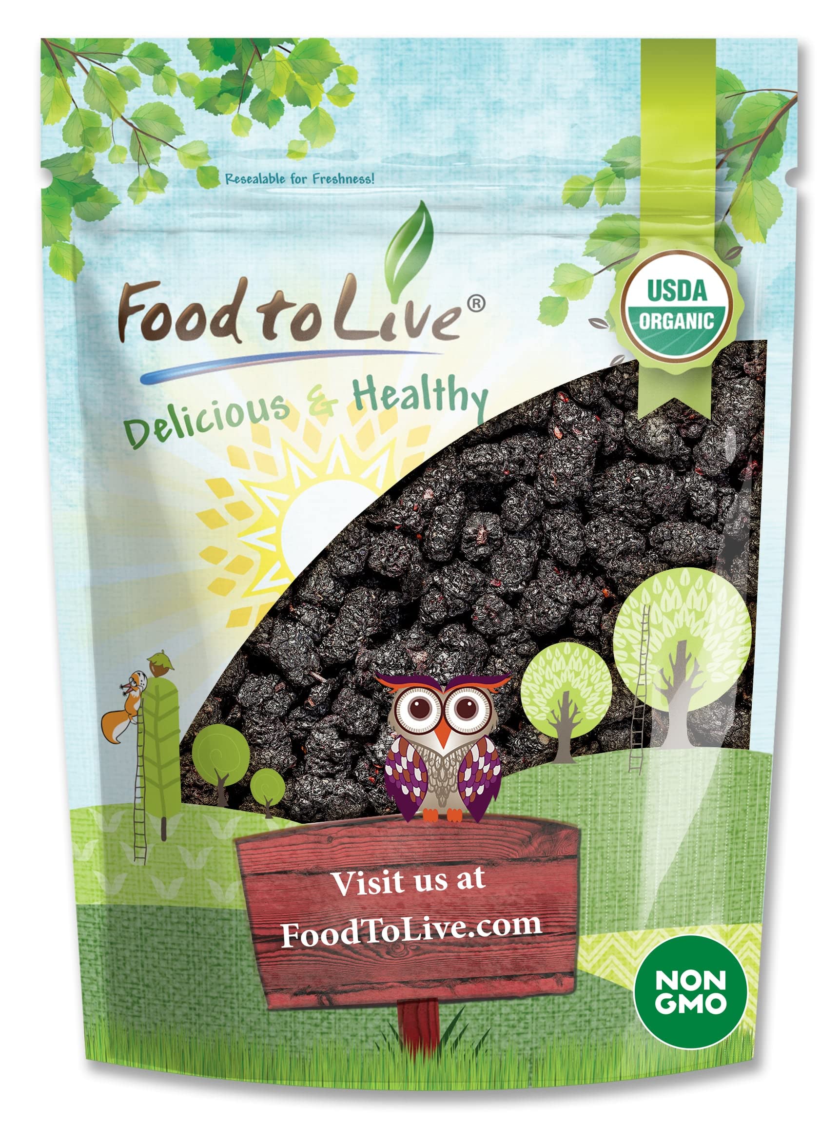 Food to Live mulberries in bag front, ready for snacking.
