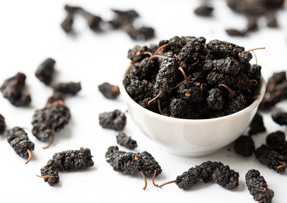 Food to Live mulberries as dessert topping, adds fruit flavor.