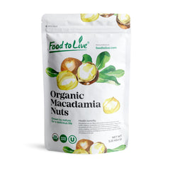 Food to Live macadamia halves in a bowl showing creamy texture for snacking