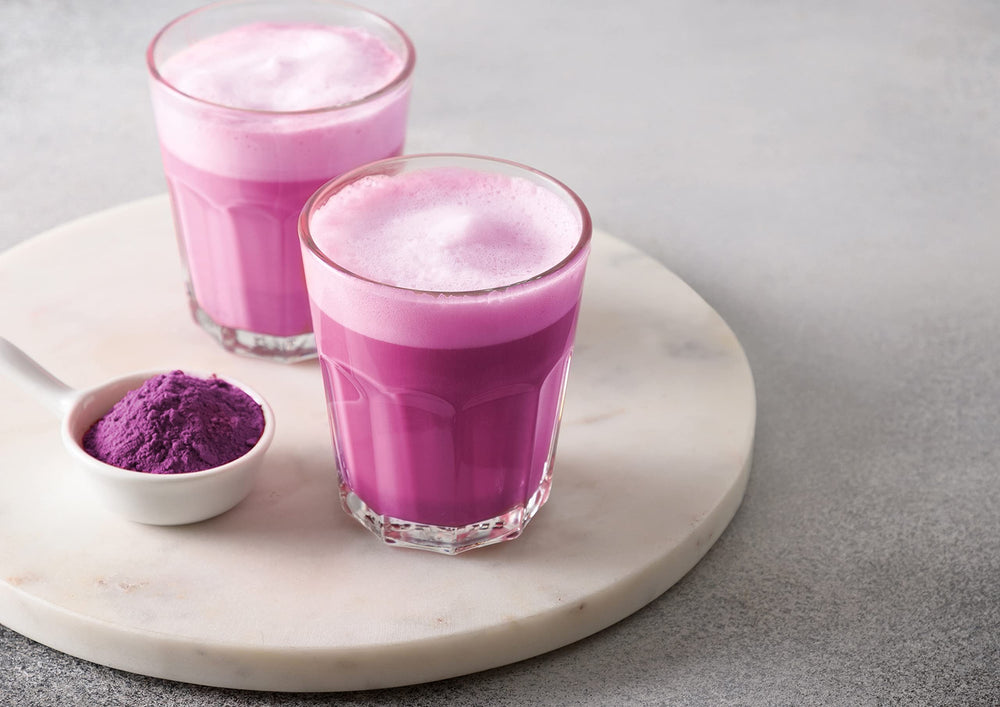Food to Live purple sweet potato powder used in desserts.