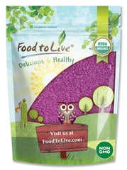 Food to Live purple sweet potato powder jar showing vibrant color for baking and desserts.
