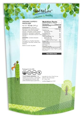 Food to Live Super 5 Seeds Mix bulk bag, ideal for pantry storage