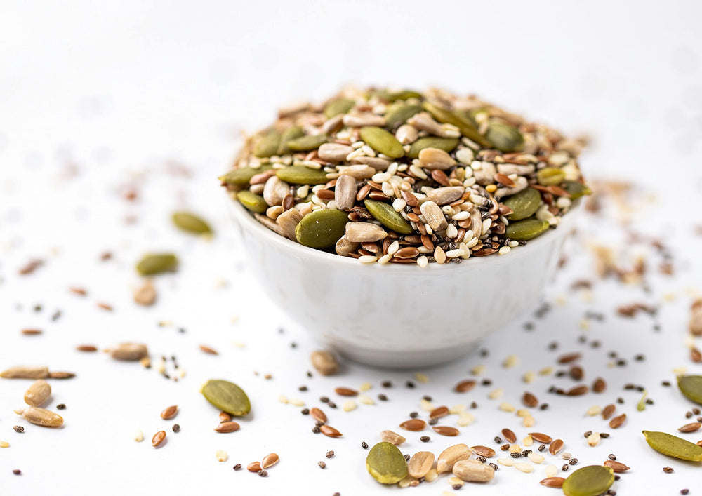 Food to Live Super 5 Seeds Mix topping a salad for crunch and nutrition