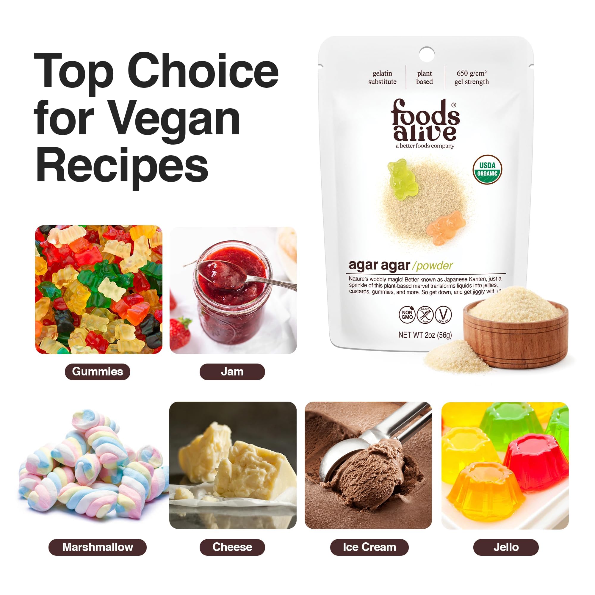 Foods Alive agar-agar powder open package ready for cooking