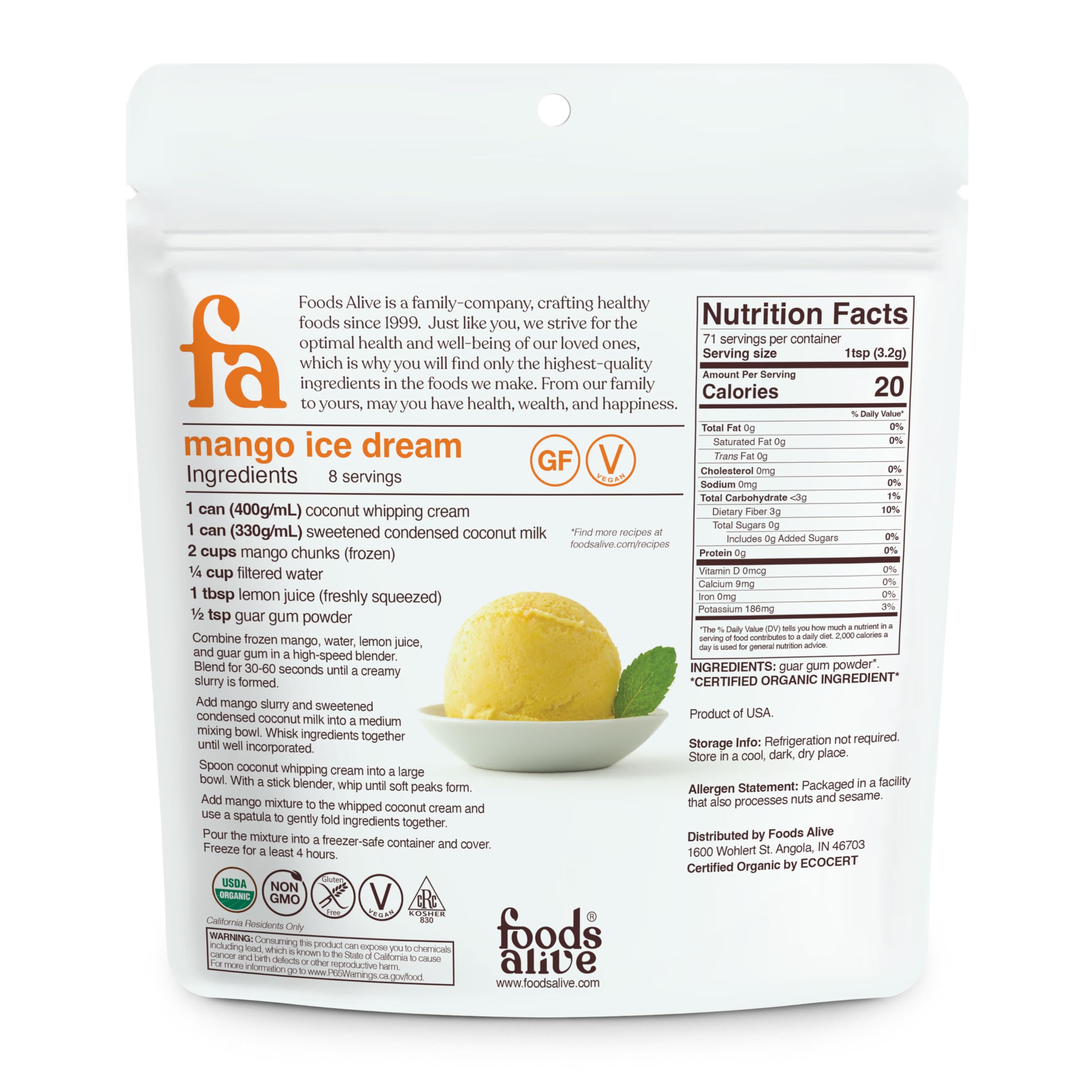 Foods Alive guar gum powder whisked into a creamy soup for silky texture.