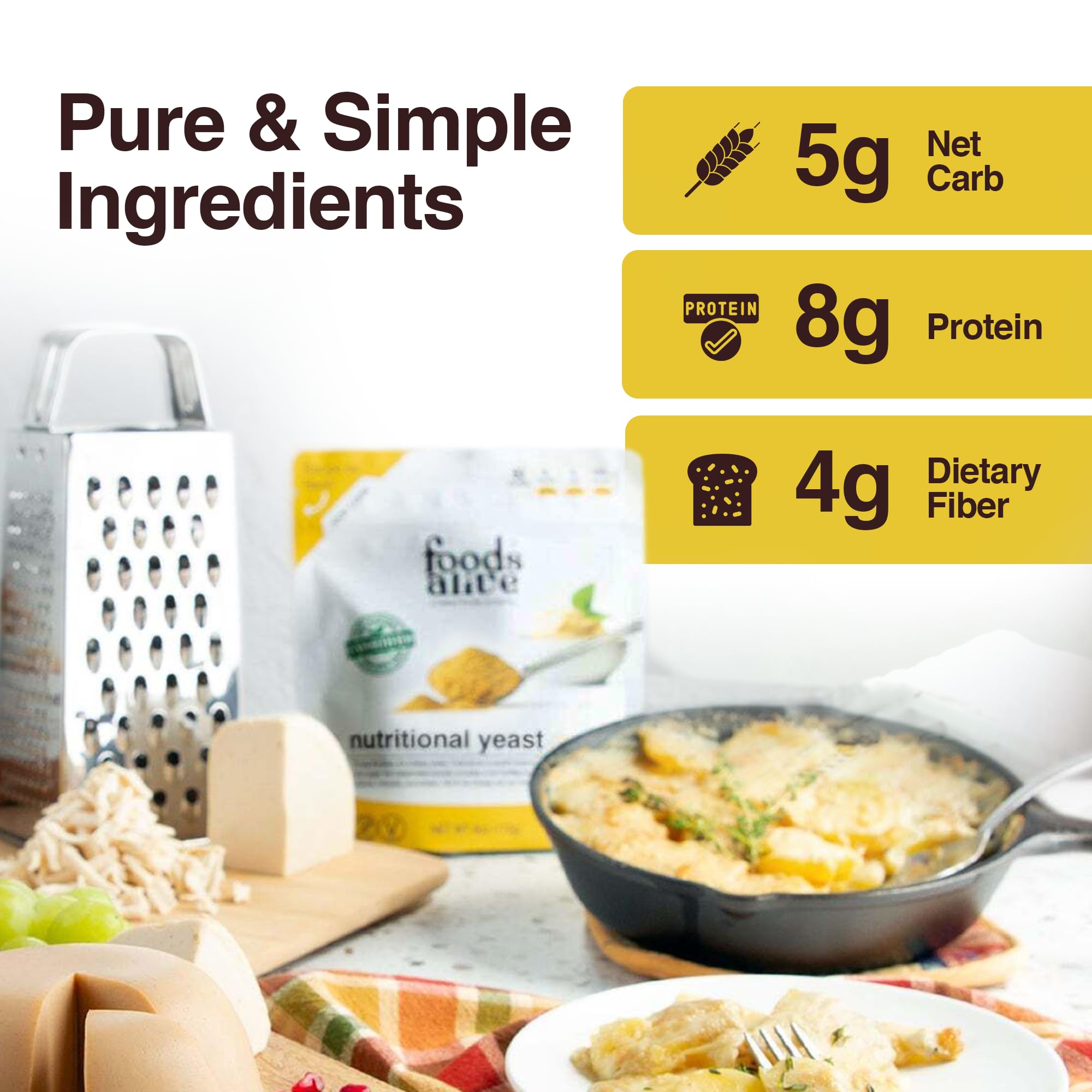 Foods Alive Nutritional Yeast Flakes in dairy-free sauce adds depth and nutrition.