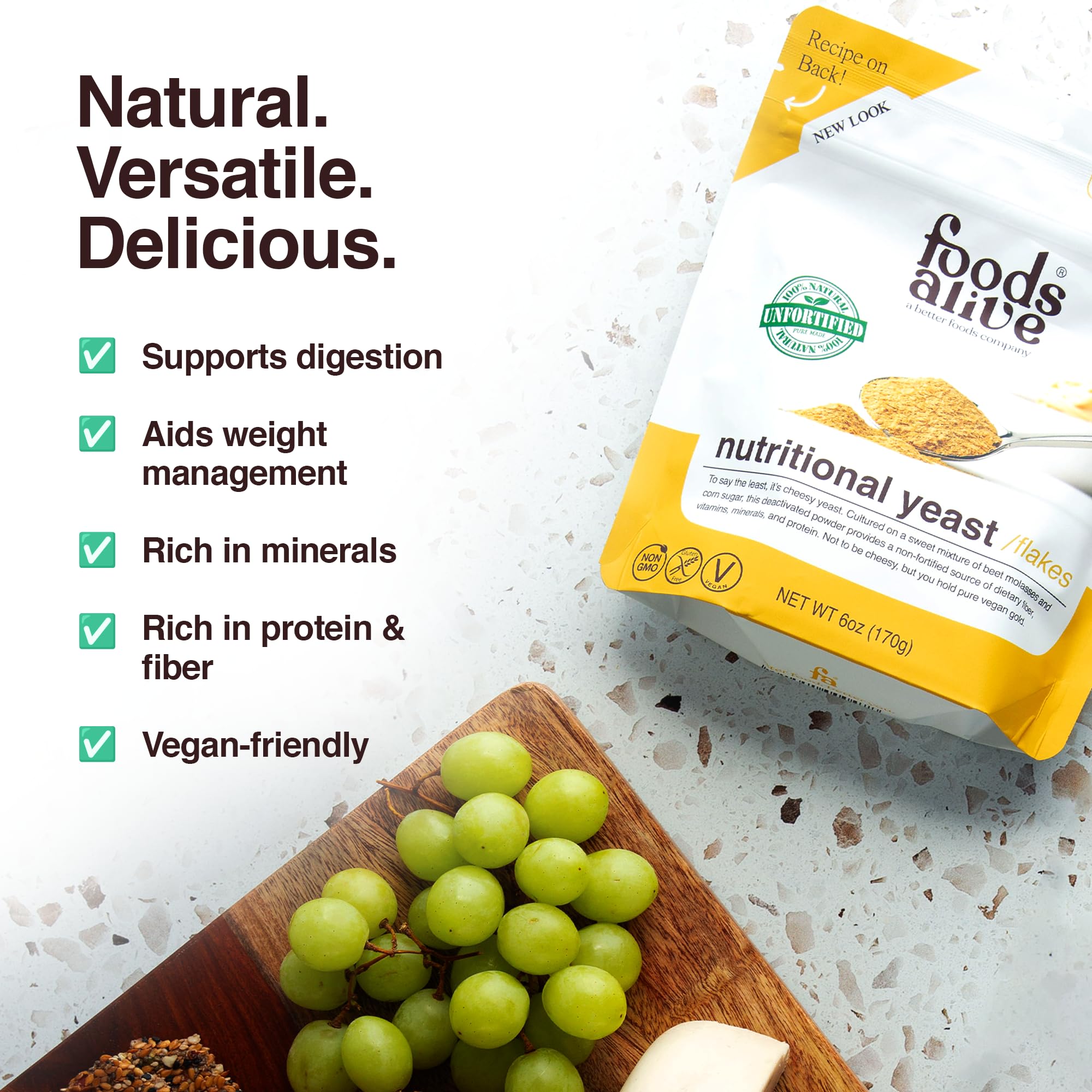 Foods Alive Nutritional Yeast Flakes on popcorn delivers a savory, umami kick.