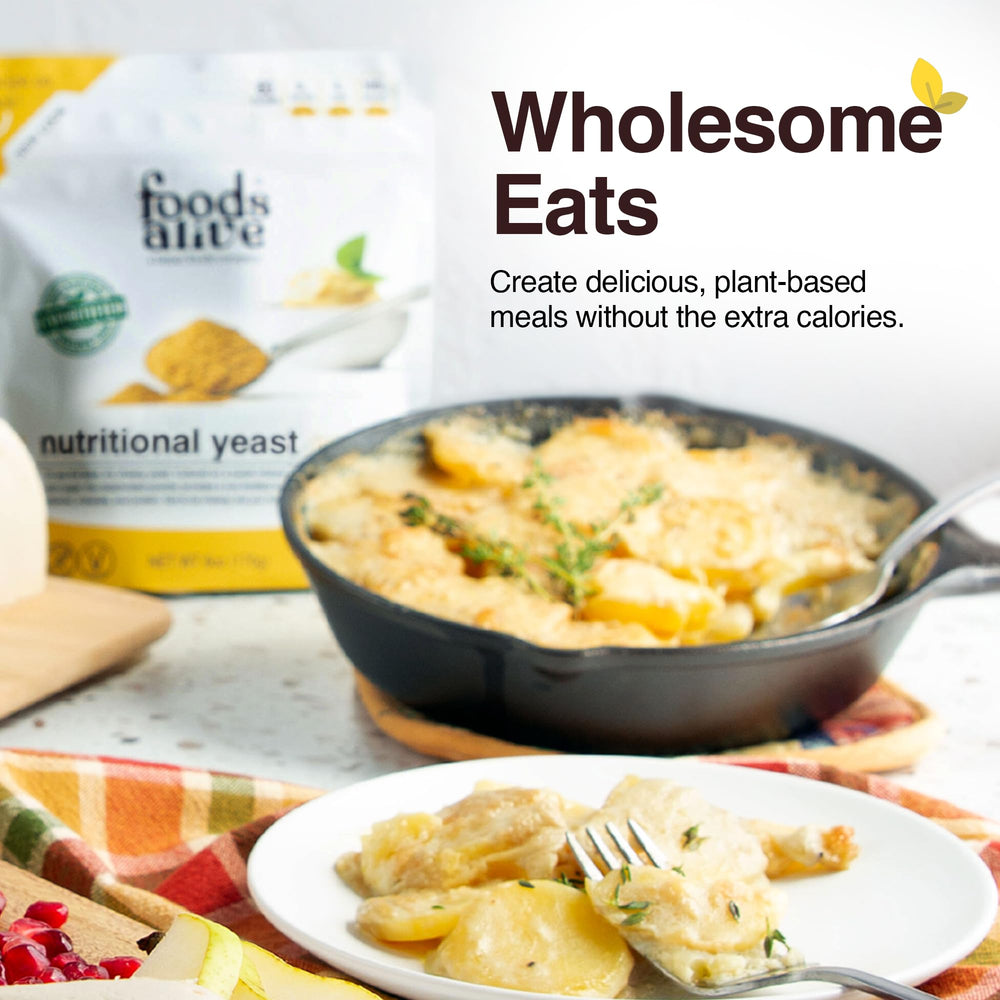 Foods Alive Nutritional Yeast Flakes on salad boosts flavor and protein.