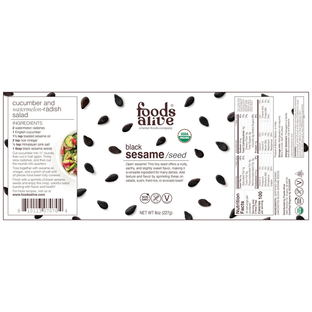 Foods Alive sesame seeds added to dressing or baked into snacks for flavor