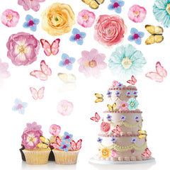 Foowztao edible flowers and butterfly toppers on a cake for festive decoration