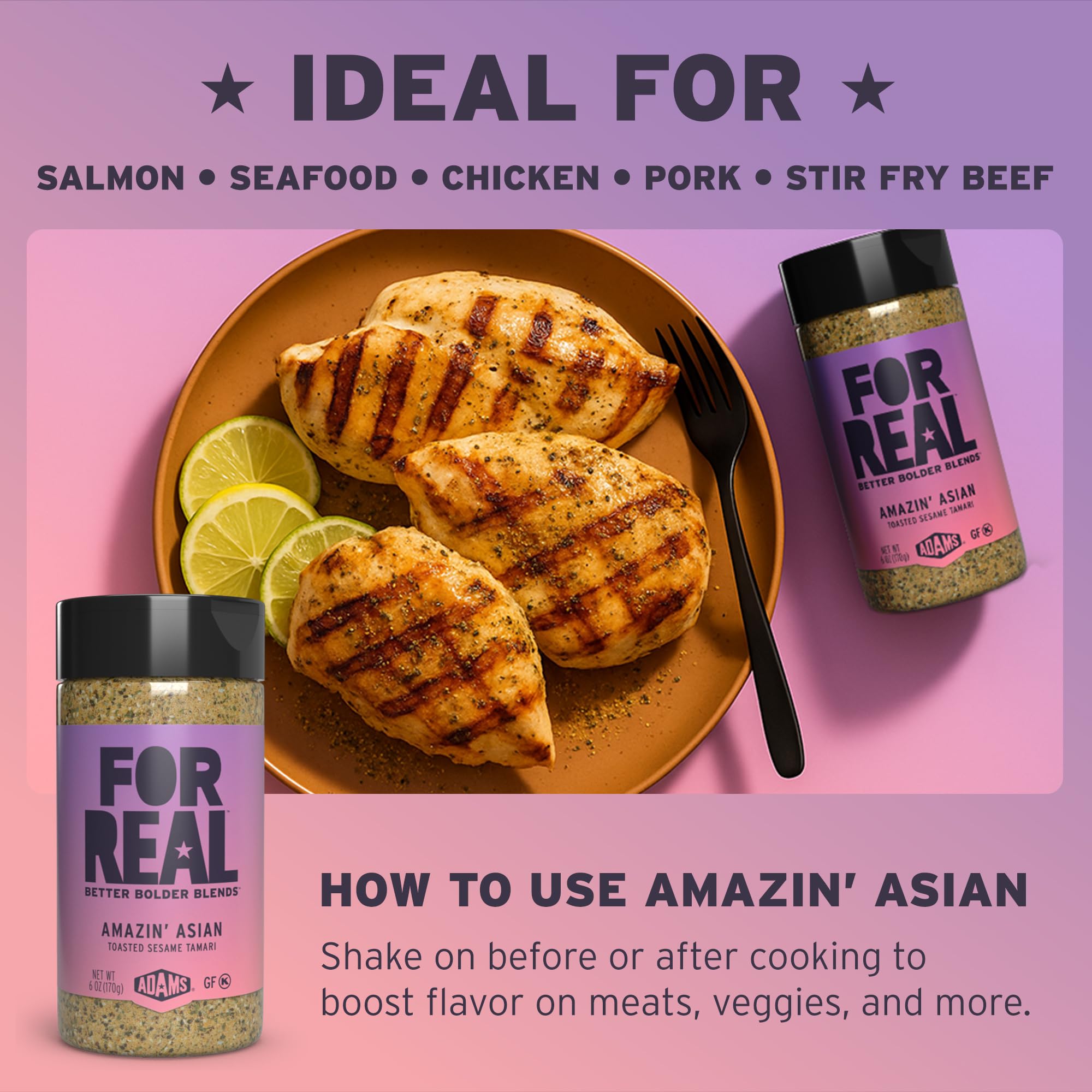 FOR REAL Amazin' Asian Seasoning compact jar clean-label spice without seed oils or MSG.