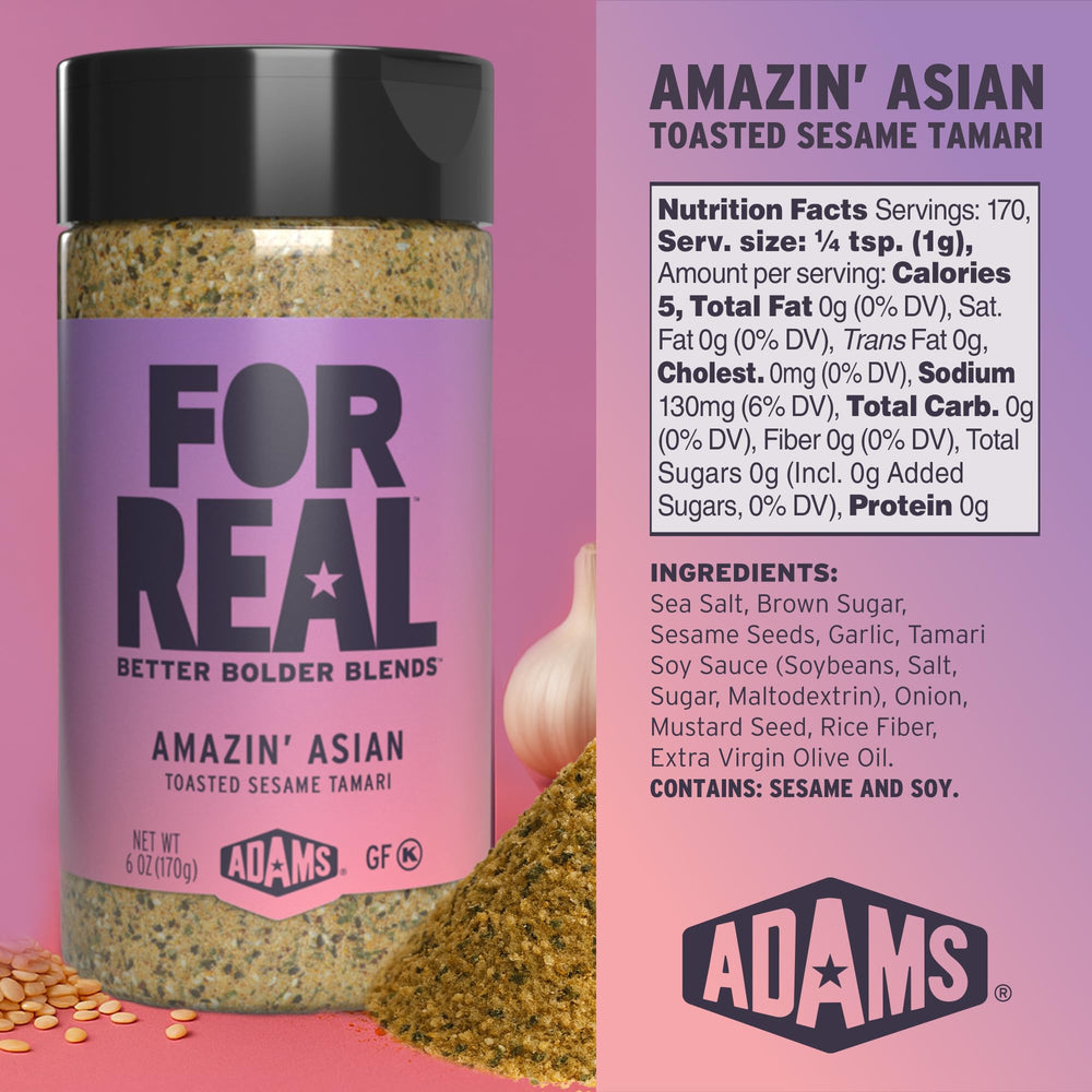 FOR REAL Amazin' Asian Seasoning garlic-onion dust elevating stir-fries with bold aroma.