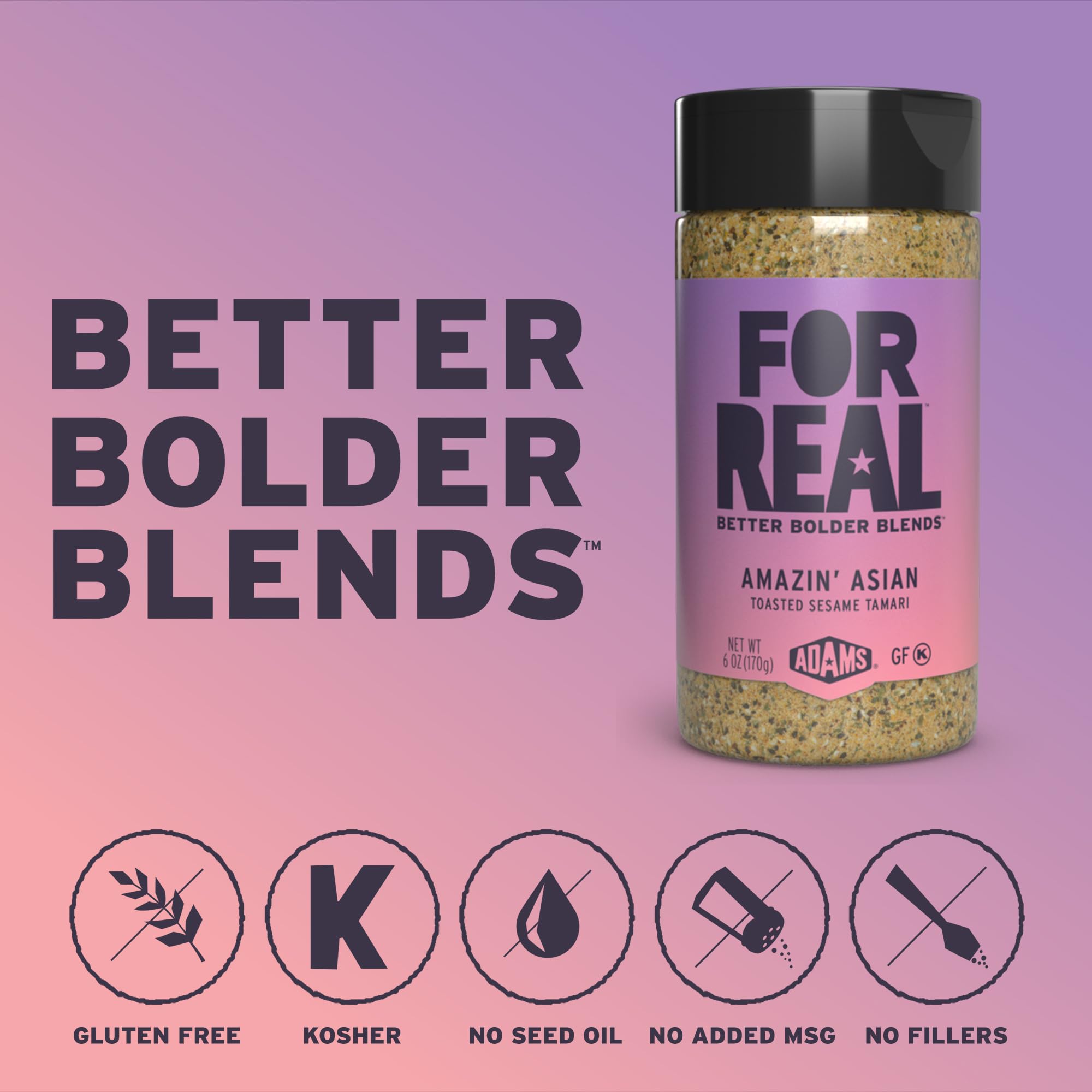 FOR REAL Amazin' Asian Seasoning meat dish shot, quick flavor upgrade ready to use.