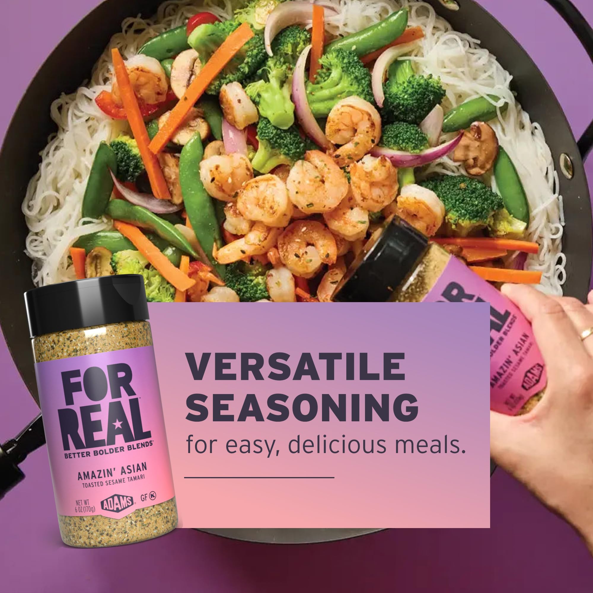 FOR REAL Amazin' Asian Seasoning rice bowl presentation finishing touch for dinner.