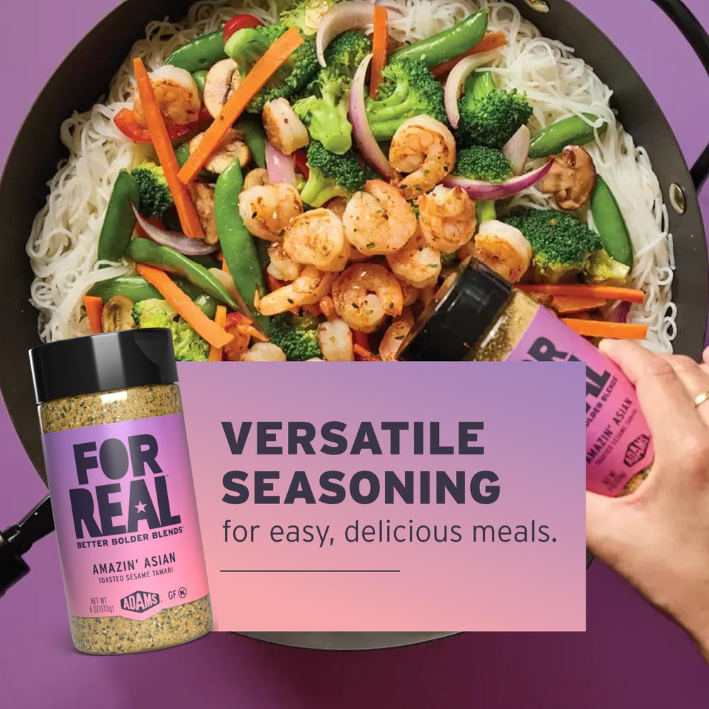 FOR REAL Amazin' Asian Seasoning rice bowl presentation finishing touch for dinner.