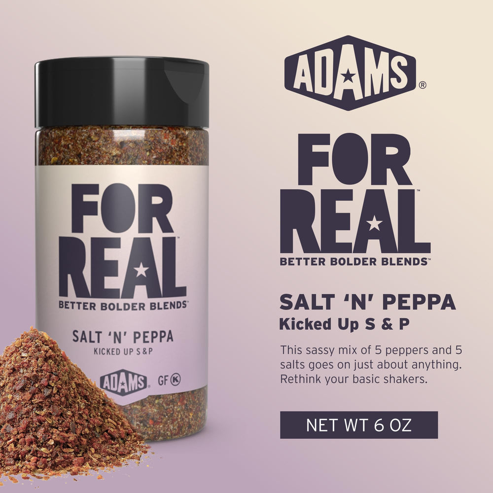 FOR REAL Salt 'N' Peppa ground seasoning in grinder adds depth and subtle heat