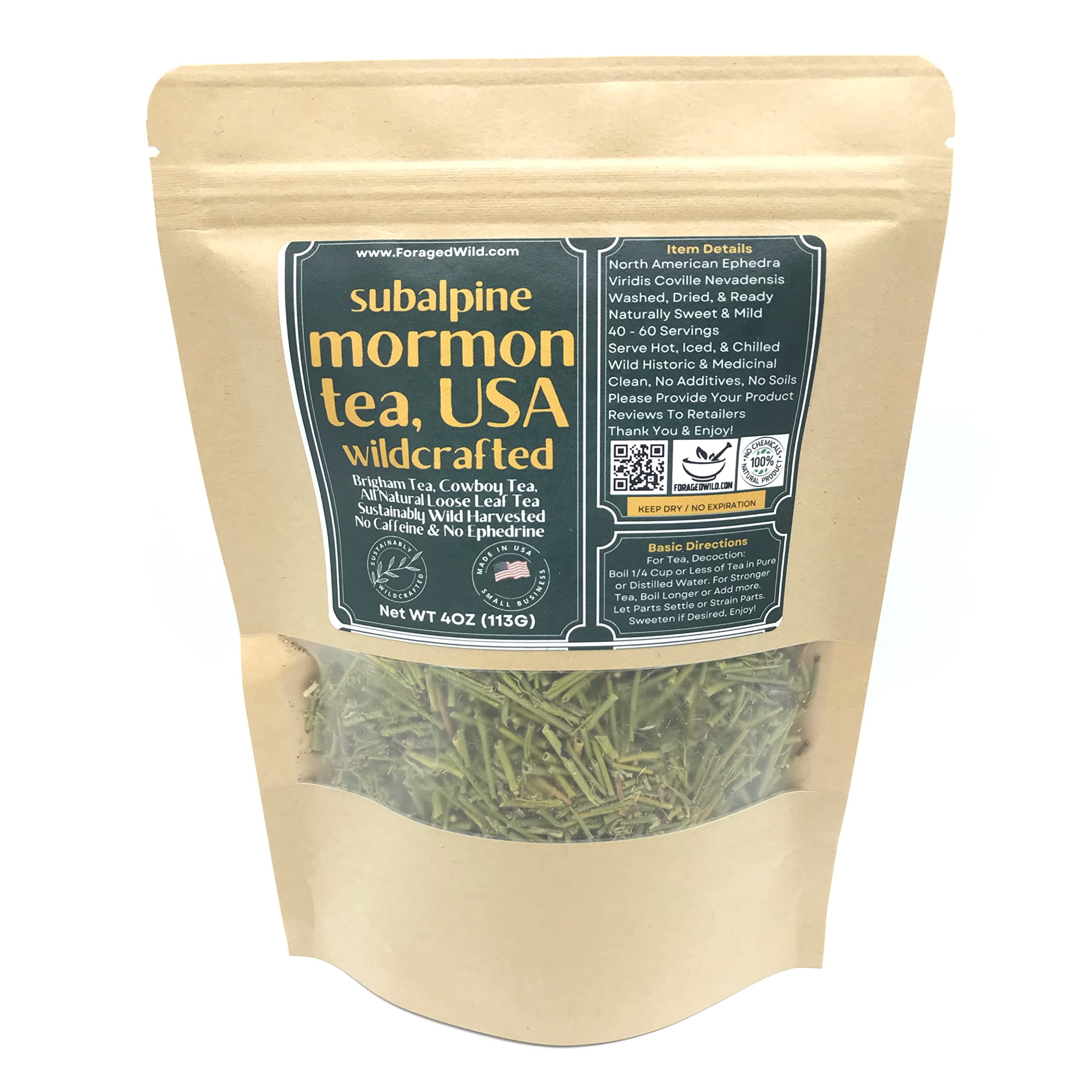 ForagedWild packaging stand-up zip-top pouch keeps tea fresh.