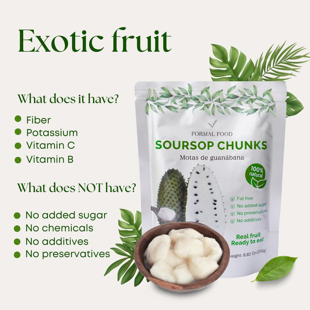 Formal Food Soursop fiber and nutrition highlights in convenient serves.