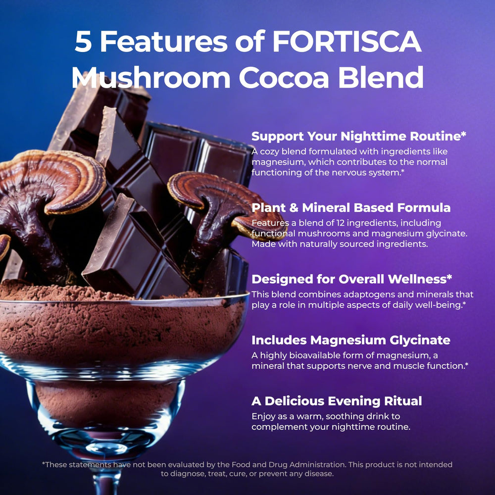 Fortisca Mushroom Hot Cocoa box display in a store setting