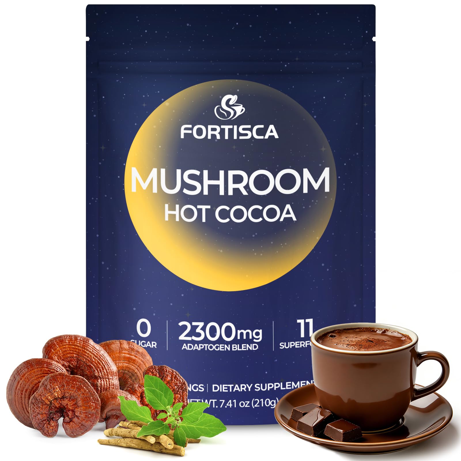Fortisca Mushroom Hot Cocoa cup in hand for a calming evening ritual