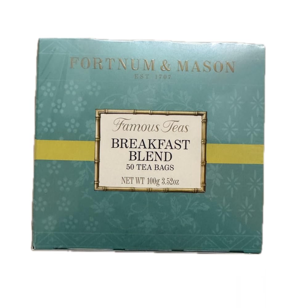 Fortnum & Mason Breakfast Blend box shown with 50 tea bags for a robust morning brew