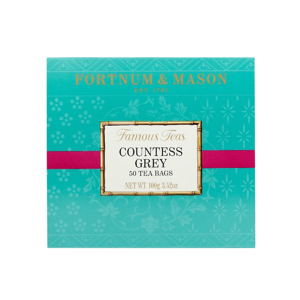 Fortnum & Mason Countess Grey tea bags closeup showing individual envelopes preserve freshness.