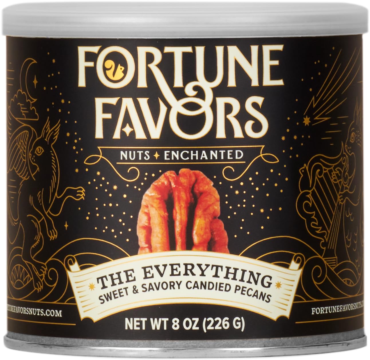 Fortune Favors Candied Pecans Everything packaging image, glossy glaze inviting for entertaining