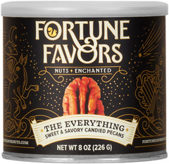 Fortune Favors Candied Pecans Everything packaging image, glossy glaze inviting for entertaining