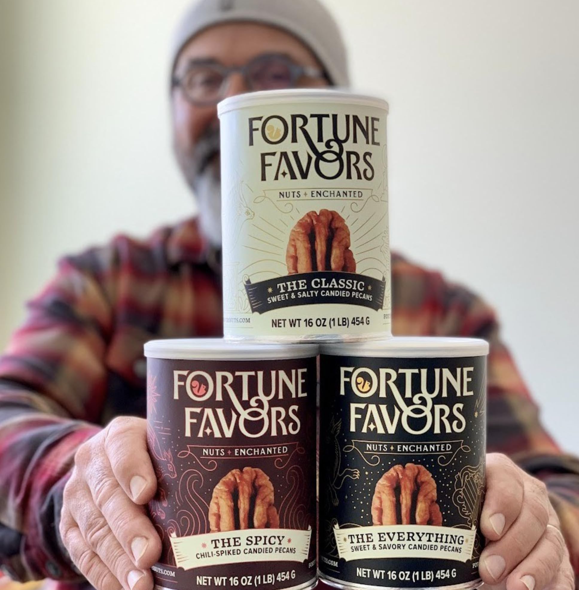 Fortune Favors Candied Pecans sparkling-sugar close view suggests festive crunch