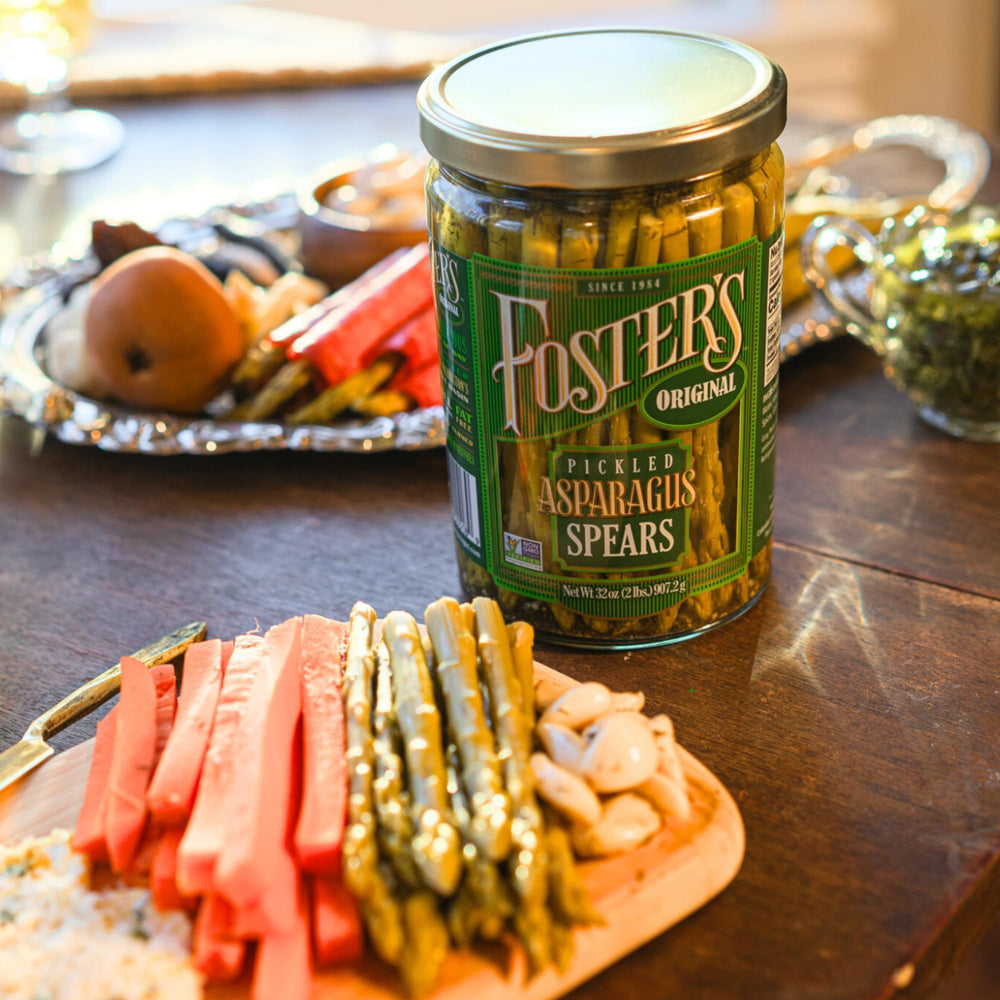 Foster's pantry display of gluten-free, vegan-friendly pickles supports healthy snacking.