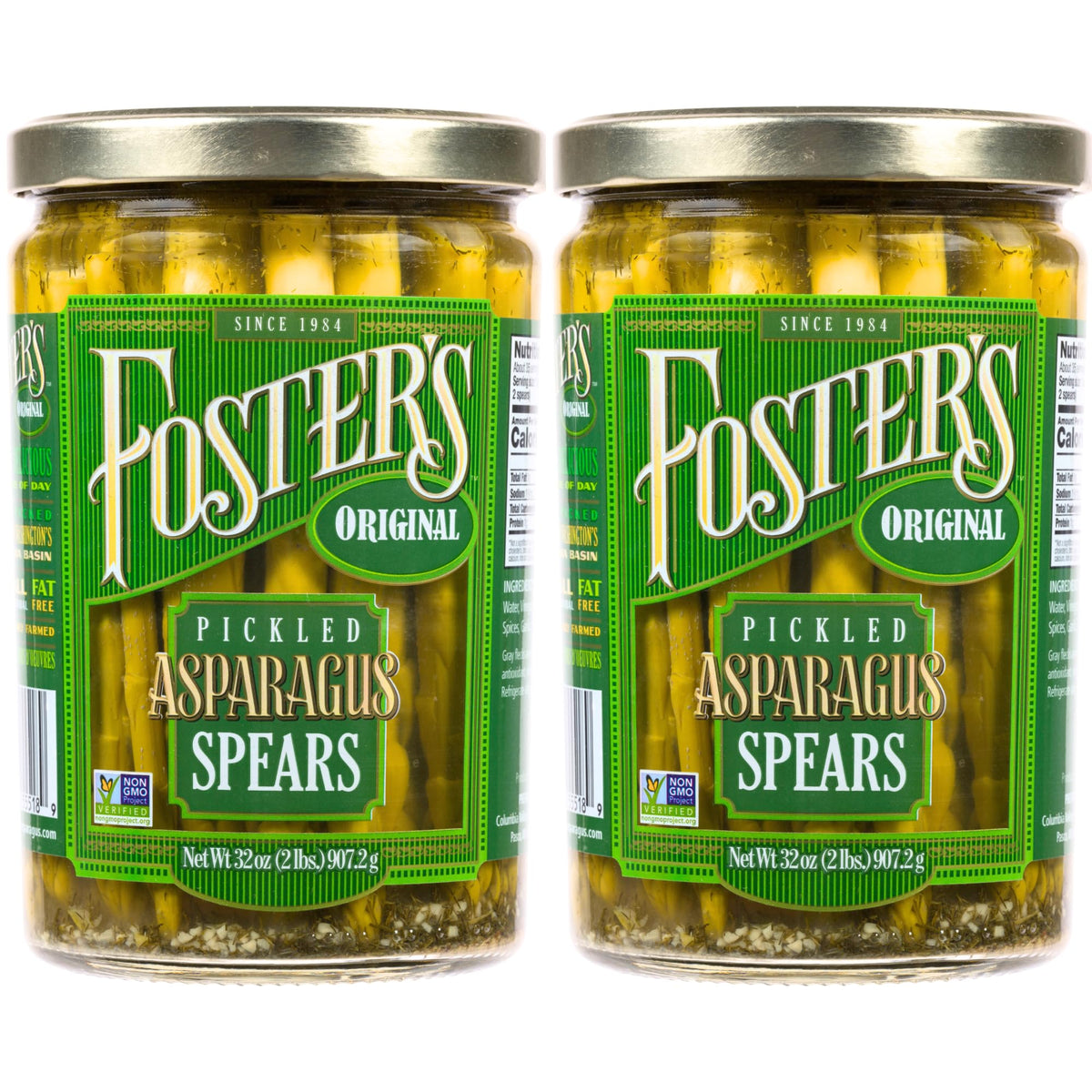 Foster's Pickled Asparagus Spears in a Jar show original flavor, ideal for appetizers.