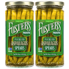 Foster's Pickled Asparagus Spears in a jar, gluten-free, low-calorie snack option