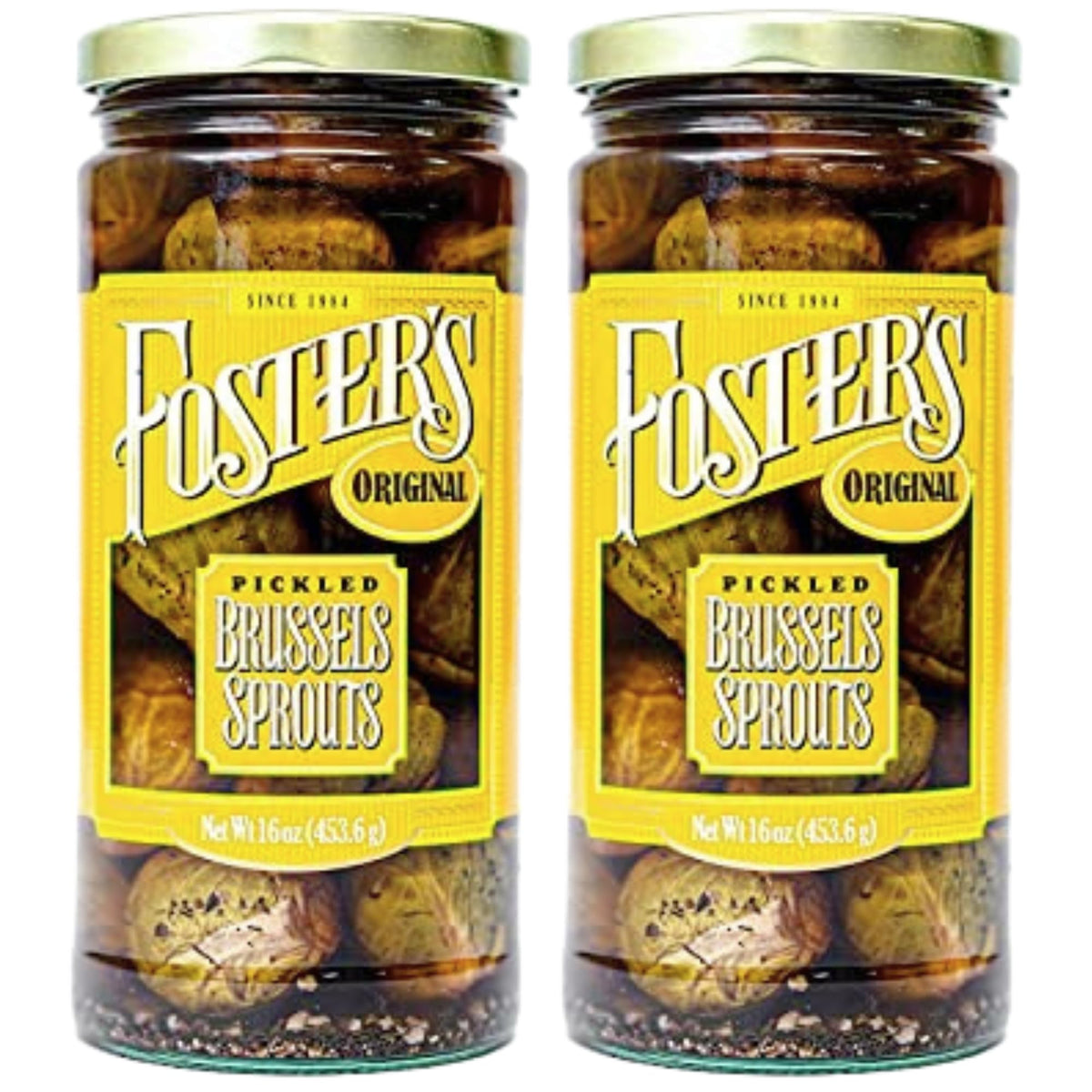Foster's pickled Brussels sprouts jar ready for snacking.