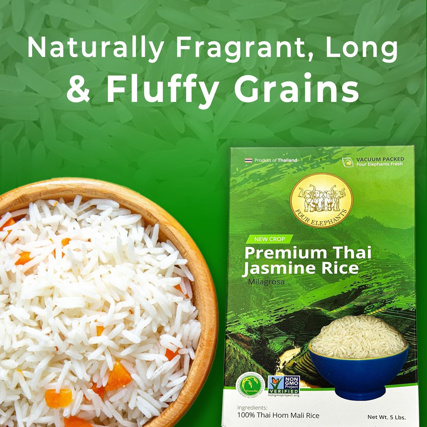 Four Elephants Non-GMO label emphasizes quality and safety.