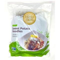 Four Elephants Sweet Potato Noodles packaging highlights gluten-free noodles for versatile meals.