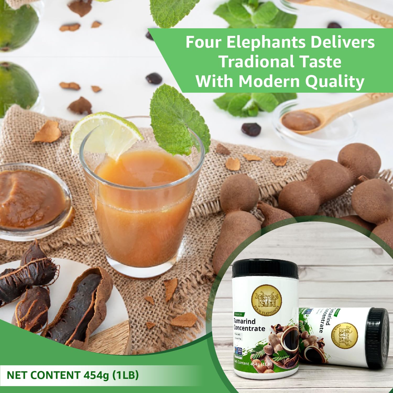 Tamarind-infused curry with Four Elephants concentrate enhancing seafood flavor.