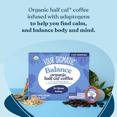 Fresh cup of Four Sigmatic Adaptogen Coffee with nutty caramel aroma