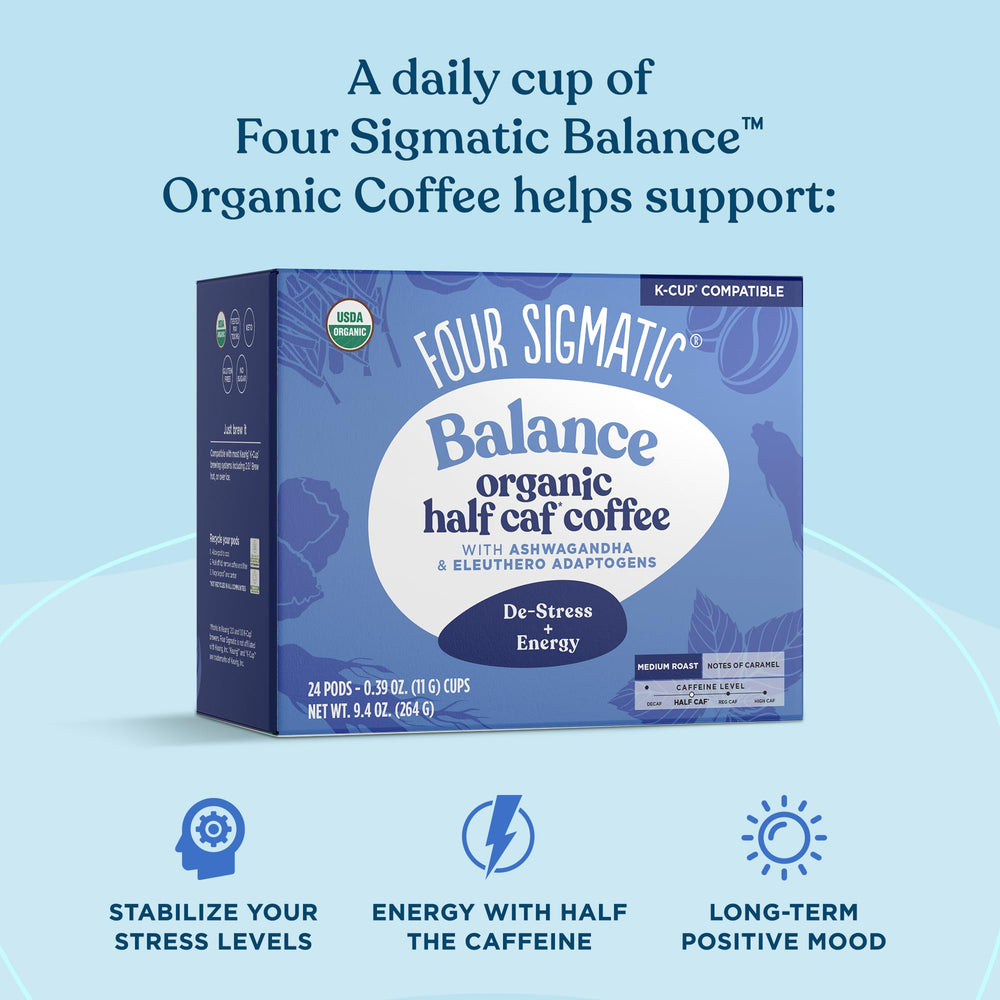 Nutty caramel notes in Four Sigmatic medium roast coffee close-up