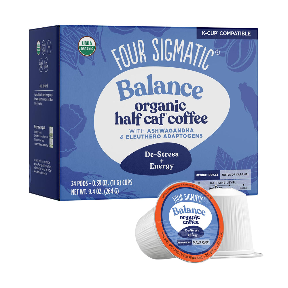 Four Sigmatic Adaptogen Coffee K-Cups packaging shows brand for balance