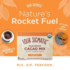 Four Sigmatic Boost Mushroom Cacao powder scoop, cordyceps infusion for stamina.