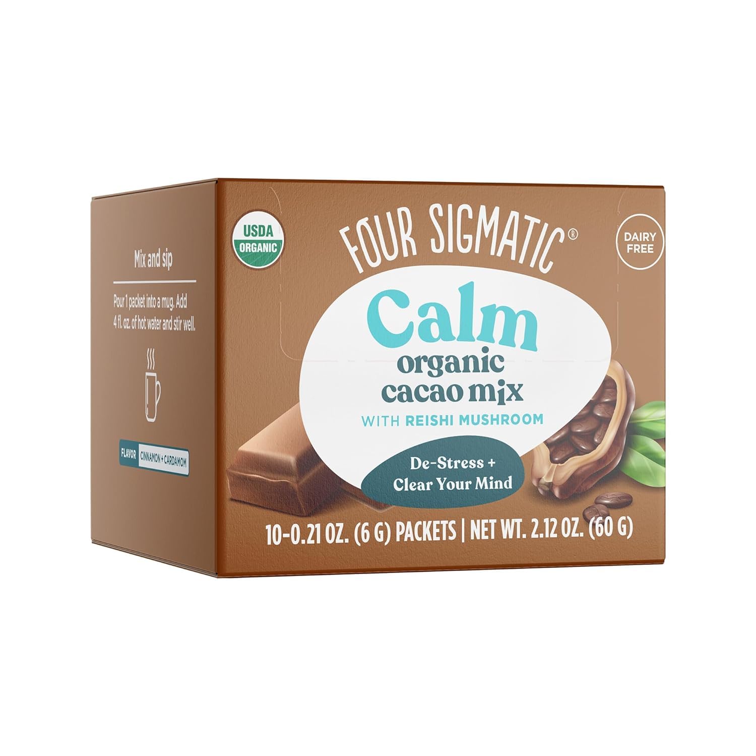 Four Sigmatic Calm Mushroom Cacao packaging ready for a calming ritual
