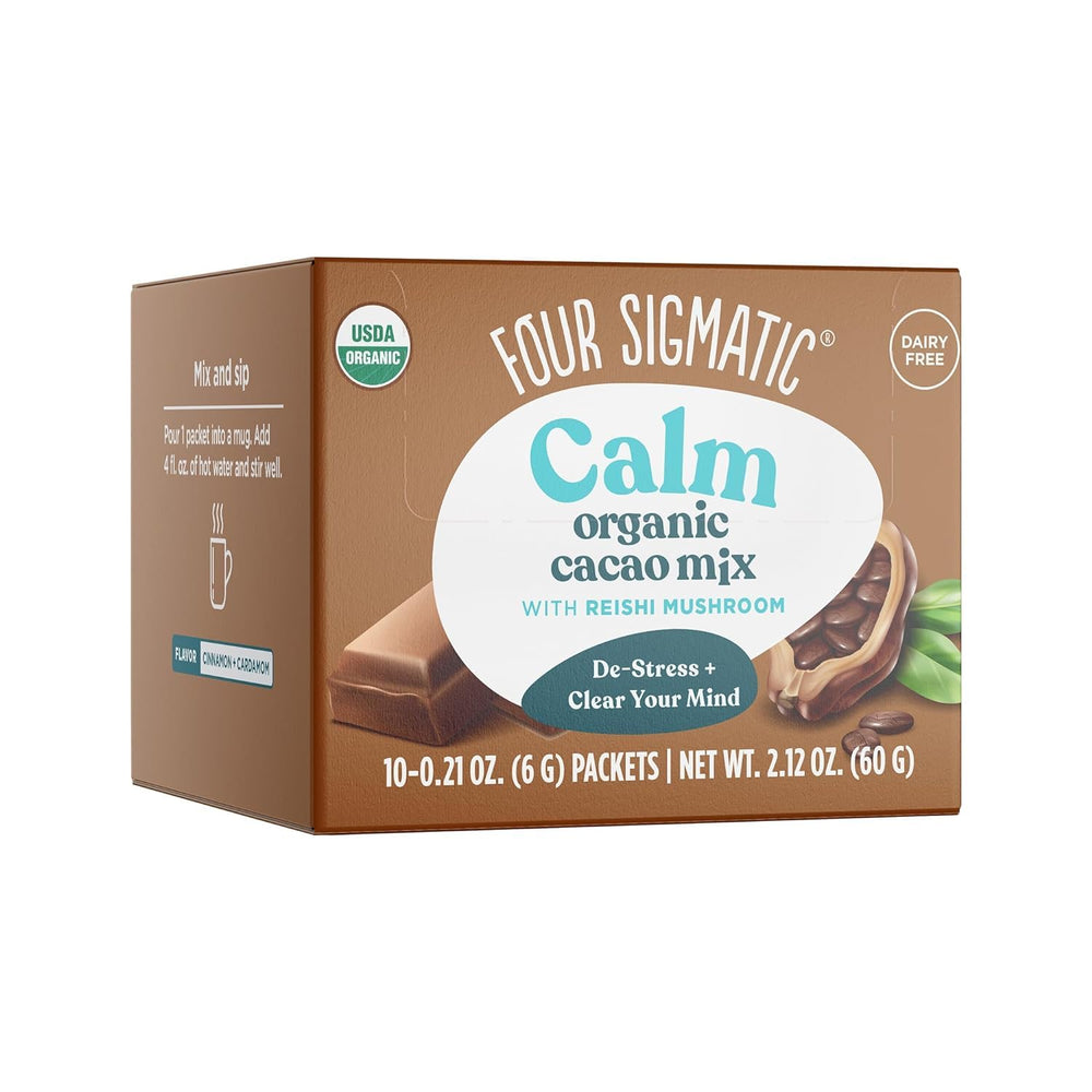 Four Sigmatic Calm Mushroom Cacao packaging ready for a calming ritual