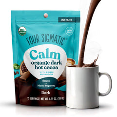 Four Sigmatic Calm mushroom cocoa mix canister displayed for a relaxing evening ritual
