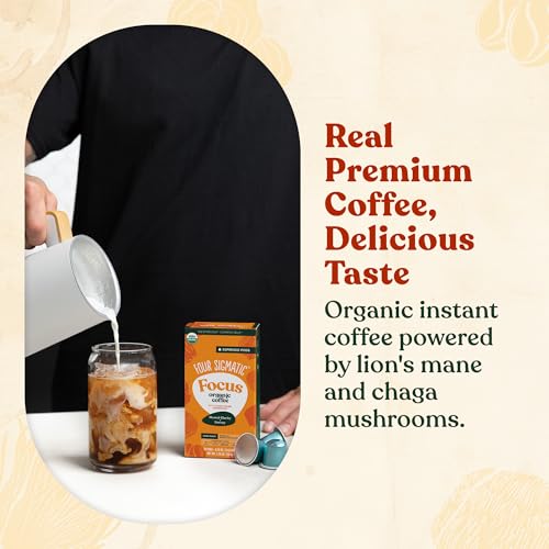 Four Sigmatic Focus dark roast coffee with chocolate notes and steady energy.